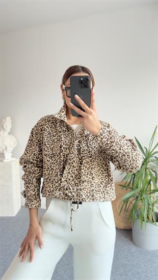 Heris Leopar Desen Gabardin Ceket
