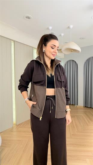 Kahve Lofen Paraşüt Garnili Kapüşonlu Modal Takım