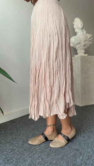 Bej Astarlı Asimetrik Şifon Etek