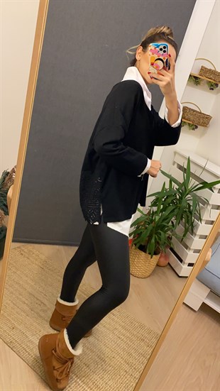 Sırtı Fisto Detaylı Siyah Bluz