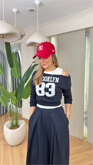Lacivert 83 Yazılı Çift Parça Görünüm Sweatshirt(ÖN SİPARİŞ ÜRÜNÜ)