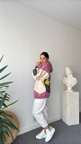 Off Renk Geçişli Kapüşonlu Sweatshirt
