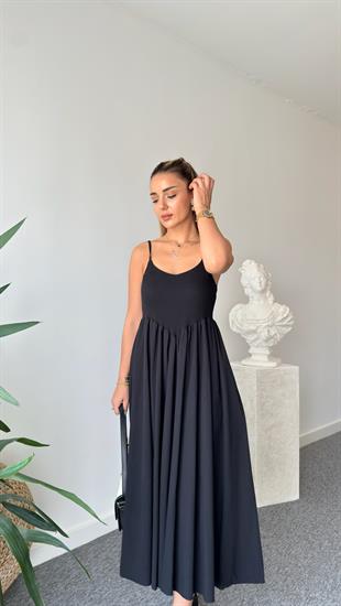 Siyah Olean Askılı Elbise 