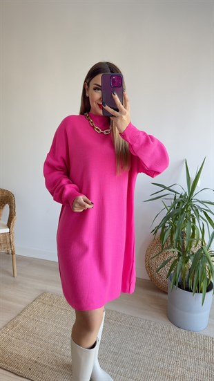 Pembe Dik Yaka Triko Elbise 
