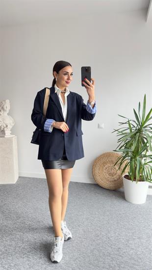 Sırtı Fermuarlı Lacivert Blazer Ceket