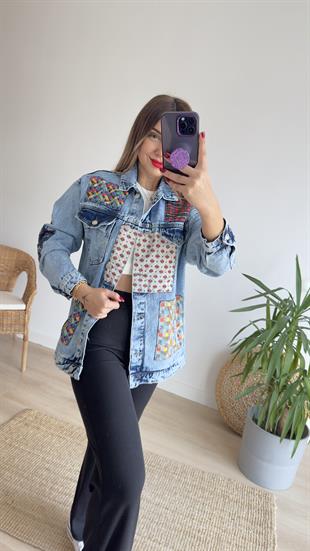 Patchwork Tasarım Kot Ceket