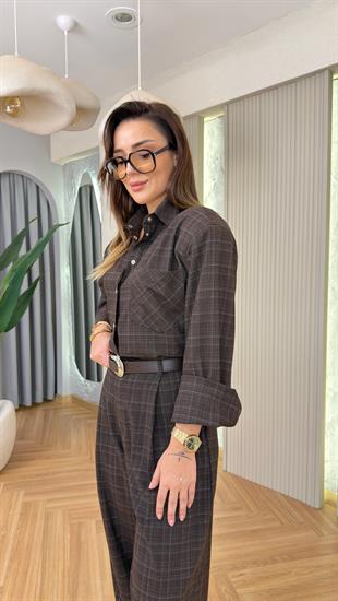 Janis Ekose Desenli Kahve Gömlek