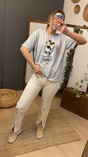 Mickey Baskı Gri Tshirt