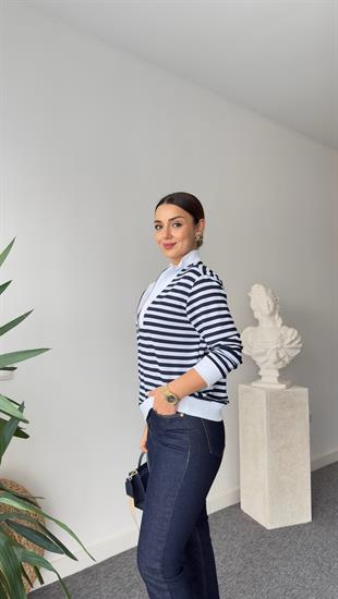 Lopi Yarım Fermuar Çizgili Sweatshirt