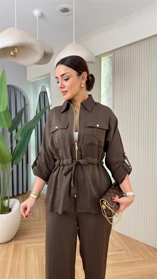 Kahve Treo Bel Büzgülü Premium Takım