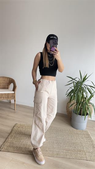 Bel Ve Paça Lastikli Kargo Pantolon