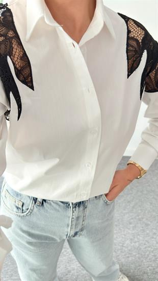 Lazer Güpür Detaylı Tasarım Beyaz Gömlek 