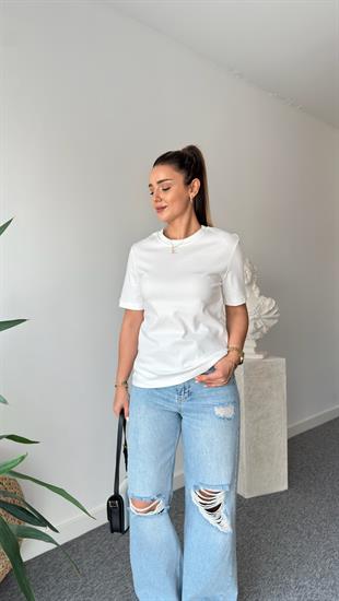 Beyaz Falmo Bisiklet Yaka Massi Tshirt