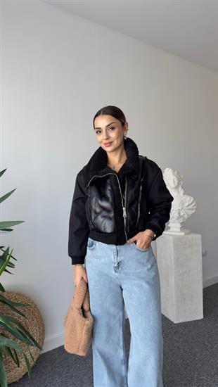 Zra Model Deri Ve Kürk Detay Siyah Mont