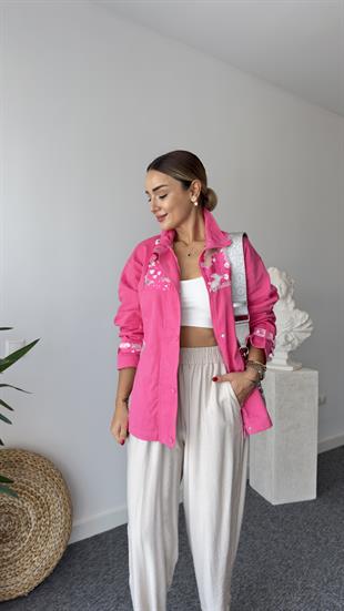 Yakma Fuşya  Organze Ceket
