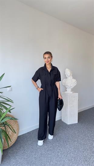 Esto Marka Model Bel Büzgülü Siyah Tulum