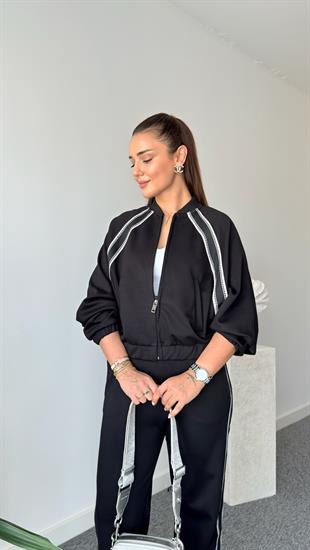 Siyah Oys Model Şerit Detaylı Modal Takım