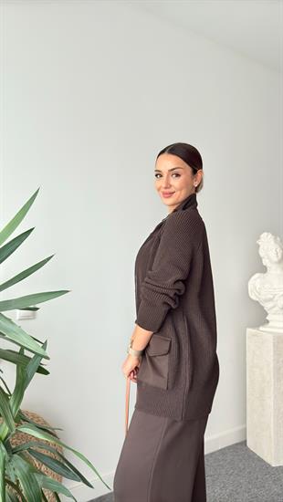 Kahve Triko Modal Mixli Tasarım Takım