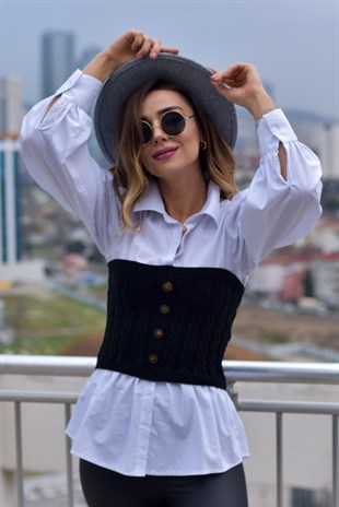 Siyah Triko Detaylı Gömlek