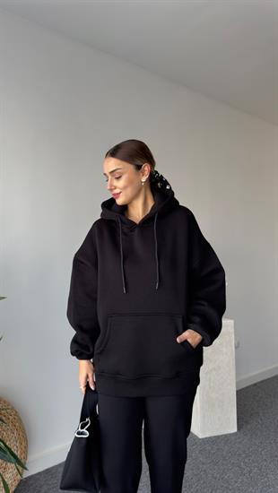 Sırtı Mickey Aksesuarlı Siyah Kapüşonlu Sweatshirt