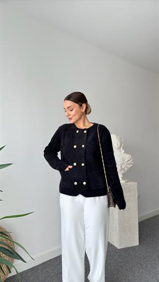 Massi Gold Düğmeli Siyah Hırka