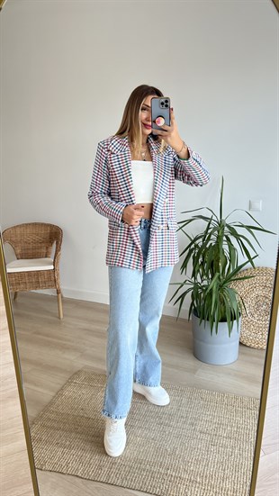 Çok Renkli Ekose Blazer Ceket