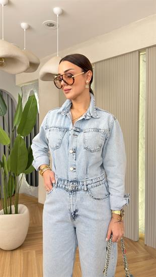 Lumera Düğmeli Buz Mavi Jean Tulum