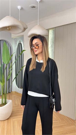 Siyah Premium Üçlü Triko Takım