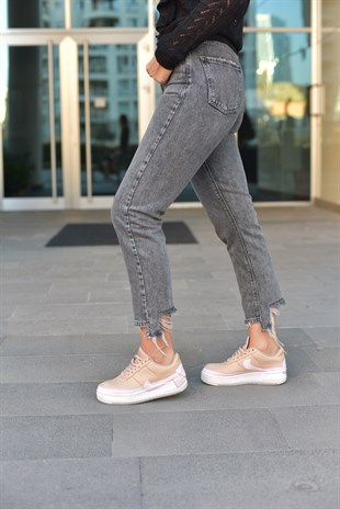 Paça Detaylı Füme Mom Jean
