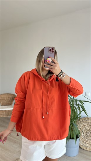 Poplin Turuncu Kapüşonlu Sweatshirt