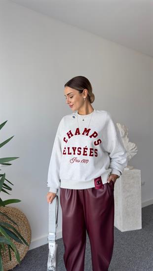 Patri Bordo Yazı Detaylı Sweatshirt