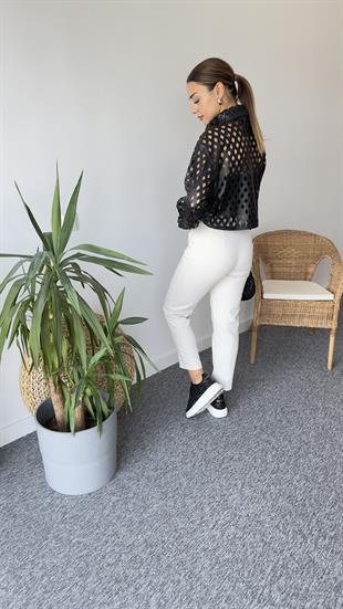 Nora Marka Model Taşlı Deri Gömlek