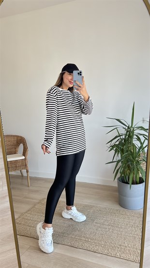 Siyah Çizgili Basic Sweat