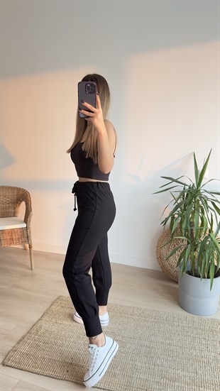 Önden Cepli Siyah Eşofman Altı