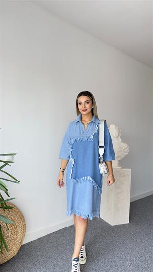 Yıldız Detaylı Püsküllü Tasarım Kot Elbise