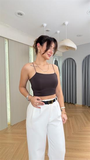 Kahve İnce Askılı Crop