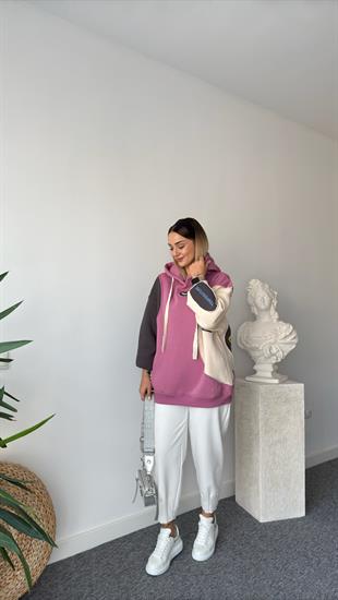Off Renk Geçişli Kapüşonlu Sweatshirt
