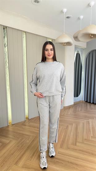 Baja Taş Şeritli Gri Eşofman Takımı