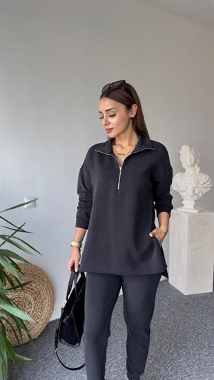 Antrasit Yarım Fermuar Modal Sweat