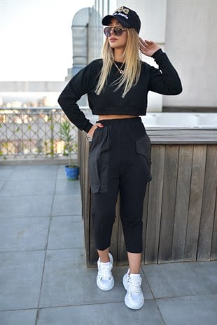 Siyah Crop Sweat