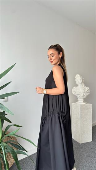 Marka Model Yanlar Poplin Salaş Siyah Elbise 