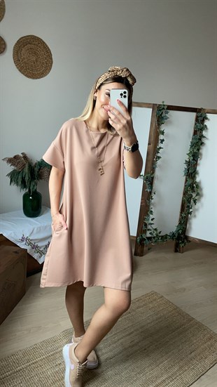 Kahve Poplin Detaylı Cepli Basic Elbise