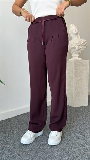 Bordo Fleto Cep Geniş Paça Pantolon