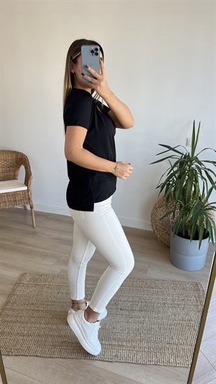 Pamuklu V Yaka Siyah Basic Tshirt