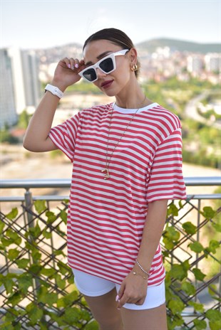 Kırmızı Çizgili Basic Tshirt