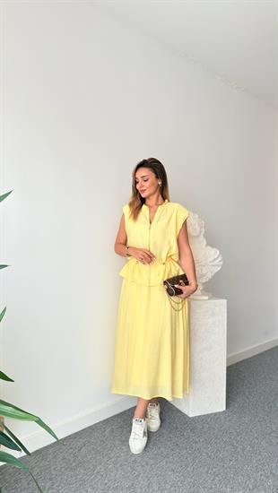 Sarı Quen Taş Detaylı Tensel Etekli Takım