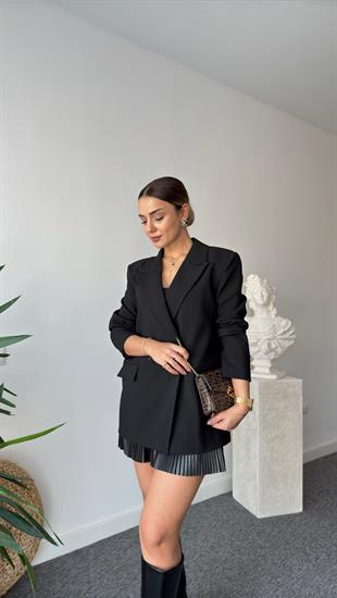 Copi Sırtı Taş Yazılı Siyah Blazer Ceket
