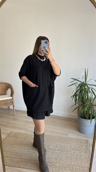 Önden Cepli Siyah Tunik