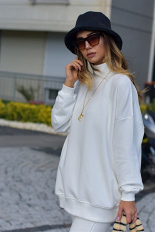 Balıkçı Yaka Oversize Beyaz Tunik