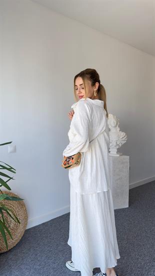 Düşük Omuzlu Bej Oversize Gömlek 